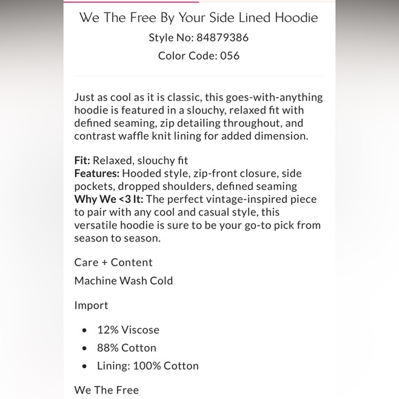 NWT $148 We The Free People By Your Side Hoodie Zip Up - Picture 14 of 14